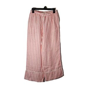 C & C California Womens Small 100% Linen Wide Leg Pants Pink White Striped EUC